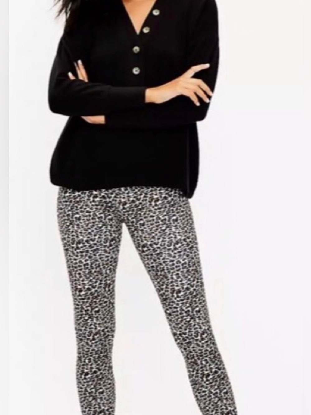 Lou and Grey Leopard Print Slim Fit Leggings Black/Brown/Cream Sz Small